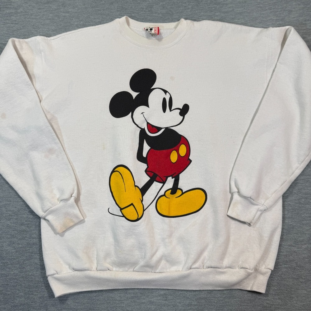 VTG Mickey Mouse Sweatshirt Women XL White Disney Designs‎ 80s USA Pullover